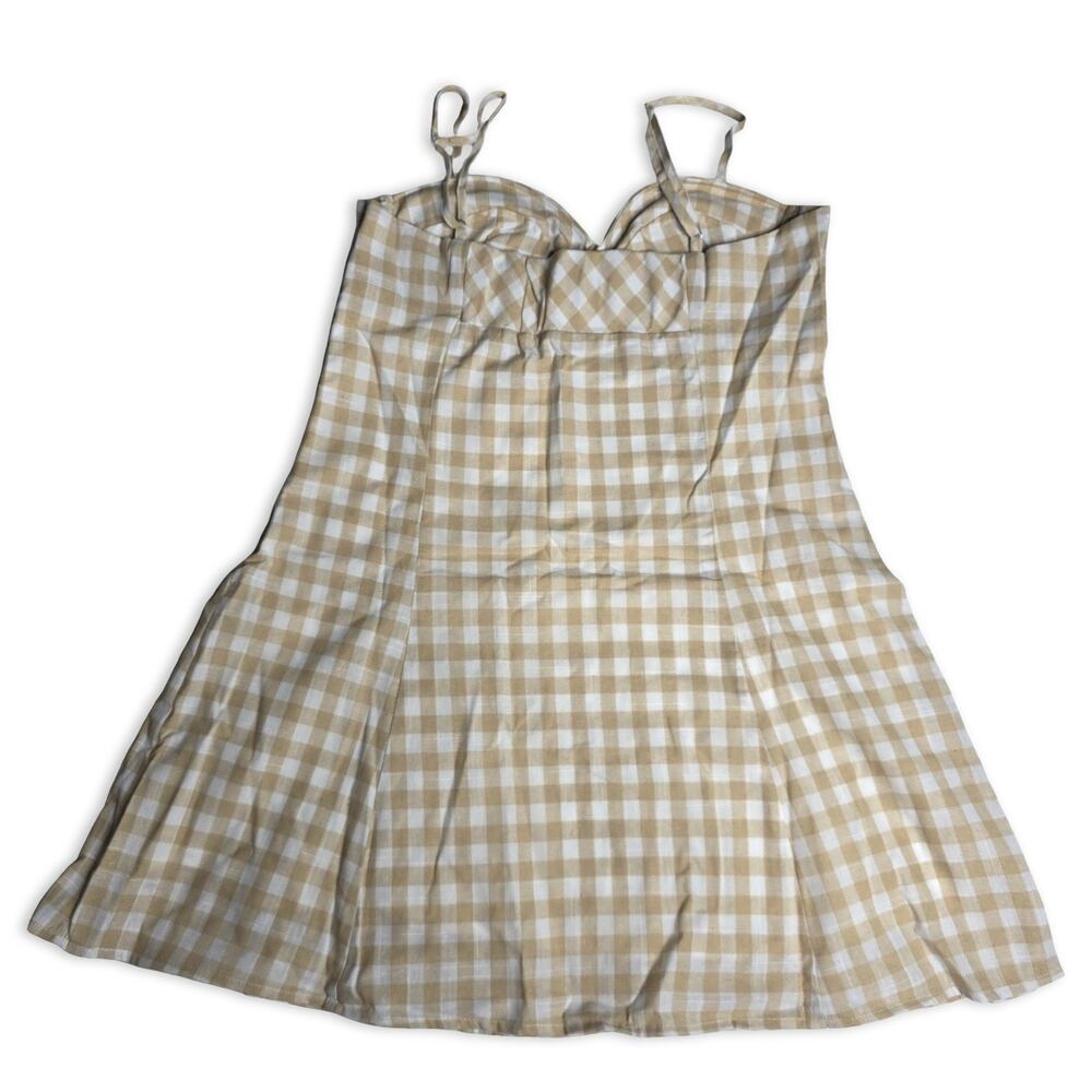 Promesa Gingham Mini Dress L Tan White Plaid Bustier Fit Flare Cottagecore NWT - Picture 14 of 15